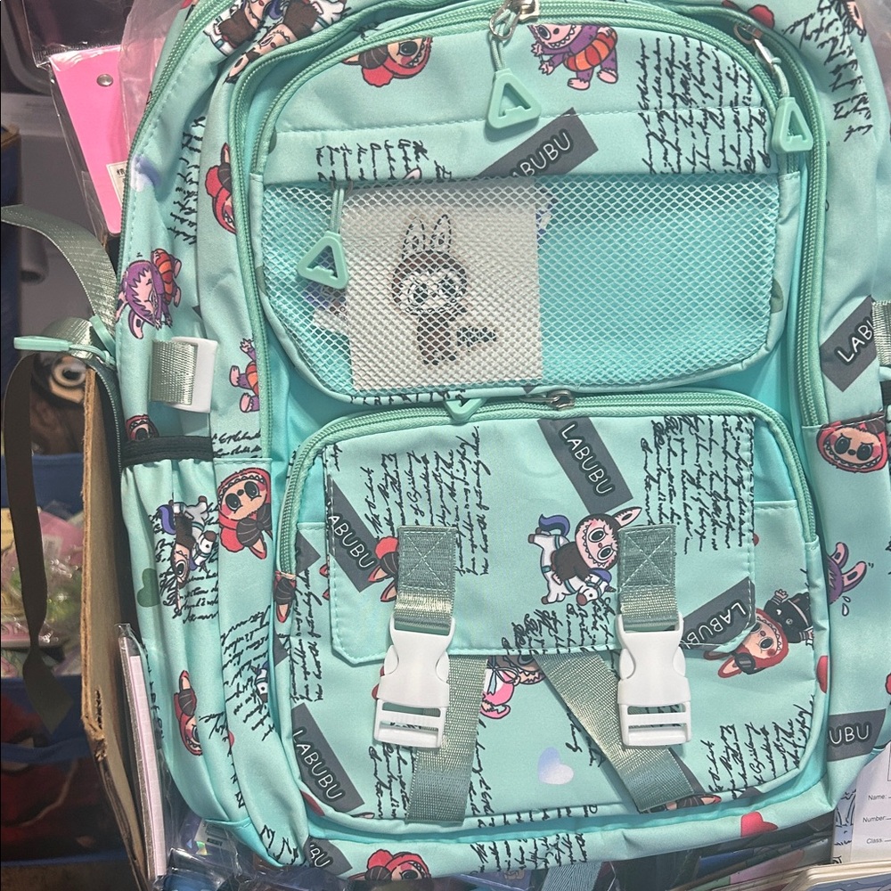 Mint Green Cartoon Print School Backpack